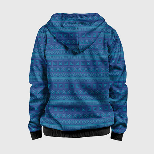 Детская толстовка на молнии Синий с голубым этнический орнамент / 3D-Черный – фото 2