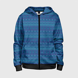 Детская толстовка на молнии Синий с голубым этнический орнамент
