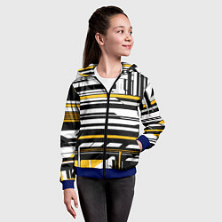 Толстовка на молнии детская Жёлто-белые технологические линии на чёрном фоне, цвет: 3D-синий — фото 2