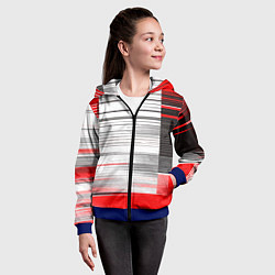 Толстовка на молнии детская Чёрные вертикальные полосы на красно-белом фоне, цвет: 3D-синий — фото 2