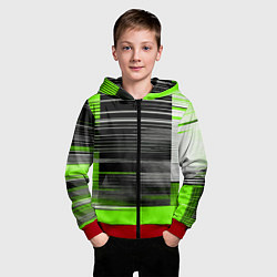 Толстовка на молнии детская Белые вертикальные полосы на чёрно-зелёном фоне, цвет: 3D-красный — фото 2