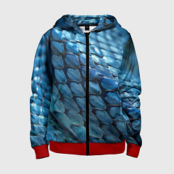 Толстовка на молнии детская Голубая кожа змеи, цвет: 3D-красный