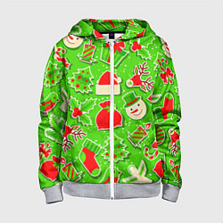 Толстовка на молнии детская Новогоднее настроение паттерн, цвет: 3D-меланж