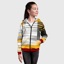 Толстовка на молнии детская Чёрные вертикальные полосы на жёлто-белом фоне, цвет: 3D-красный — фото 2