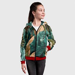 Толстовка на молнии детская Крупные листья в тропиках, цвет: 3D-красный — фото 2