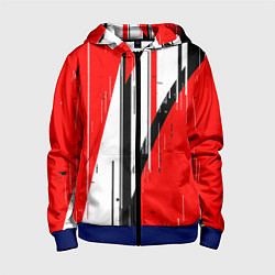 Детская толстовка на молнии Чёрно-белые вертикальные полосы на красном фоне