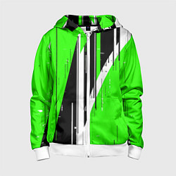 Детская толстовка на молнии Чёрно-белые вертикальные полосы на зелёном фоне