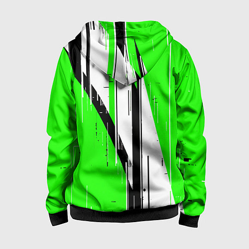 Детская толстовка на молнии Black and white vertical stripes on a green backgr / 3D-Черный – фото 2