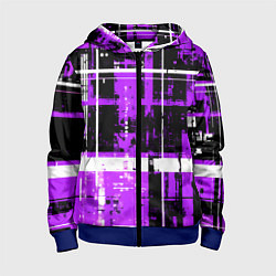 Толстовка на молнии детская Фиолетово-белый гранж на чёрном фоне, цвет: 3D-синий