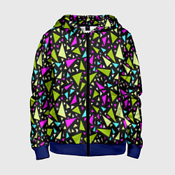 Толстовка на молнии детская Неоновые разноцветные треугольники на черном, цвет: 3D-синий