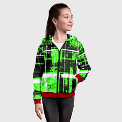 Толстовка на молнии детская Зелёно-белый гранж на чёрном фоне, цвет: 3D-красный — фото 2