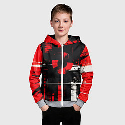 Толстовка на молнии детская Красно-белый гранж на чёрном фоне, цвет: 3D-меланж — фото 2