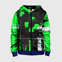 Толстовка на молнии детская Зелёно-белый гранж на чёрном фоне, цвет: 3D-синий