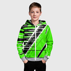 Толстовка на молнии детская Чёрно-белые глитч полосы на зелёном фоне, цвет: 3D-меланж — фото 2