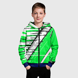 Толстовка на молнии детская Чёрно-белые глитч полосы на зелёном фоне, цвет: 3D-синий — фото 2