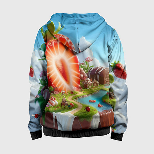 Детская толстовка на молнии Клубничная планета - нейроарт фантазия / 3D-Черный – фото 2