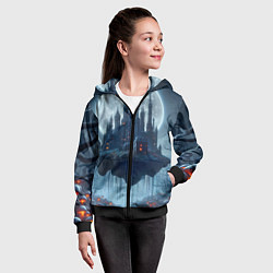 Толстовка на молнии детская Замок Дракулы и неоновые грибы - нейроарт фантазия, цвет: 3D-черный — фото 2