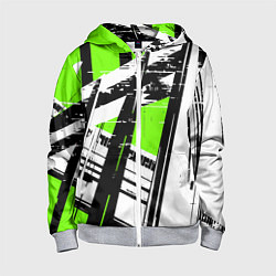 Детская толстовка на молнии Чёрно-белые абстрактные линии на зелёном фоне