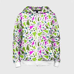 Детская толстовка на молнии Разноцветные неоновые треугольники на белом фоне