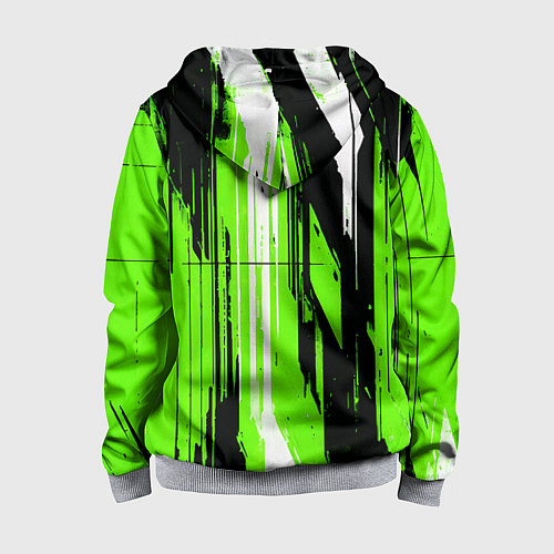 Детская толстовка на молнии Вертикальные чёрно-белые линии на зелёном фоне / 3D-Меланж – фото 2