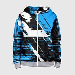 Толстовка на молнии детская Diagonal black and white stripes on a blue backgro, цвет: 3D-меланж