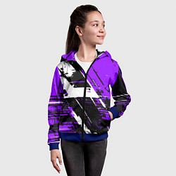 Толстовка на молнии детская Diagonal black and white stripes on a purple backg, цвет: 3D-синий — фото 2