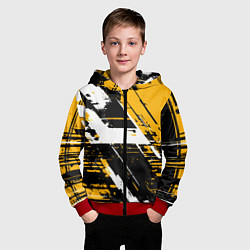Толстовка на молнии детская Diagonal black and white stripes on a yellow backg, цвет: 3D-красный — фото 2