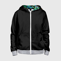Толстовка на молнии детская Павлин красками на черном фоне - нейросеть, цвет: 3D-меланж