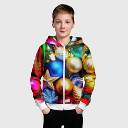 Толстовка на молнии детская Новогодние украшения, цвет: 3D-белый — фото 2