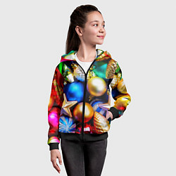 Толстовка на молнии детская Новогодние украшения, цвет: 3D-черный — фото 2