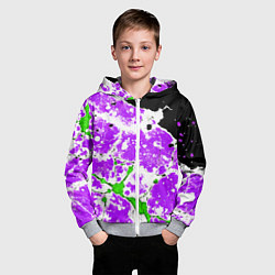Толстовка на молнии детская Зелёно-фиолетовая абстракция на чёрном фоне, цвет: 3D-меланж — фото 2