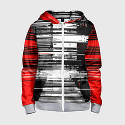 Детская толстовка на молнии Горизонтальные чёрные линии на бело-красном фоне