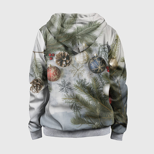 Детская толстовка на молнии Новогодние ветки / 3D-Меланж – фото 2