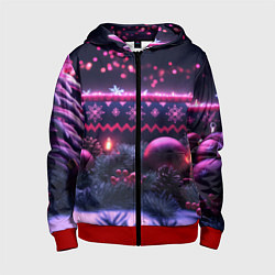 Толстовка на молнии детская Новый год в фиолетовом свете, цвет: 3D-красный