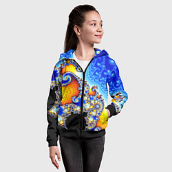 Толстовка на молнии детская Фрактальный узор текстура синий, цвет: 3D-черный — фото 2