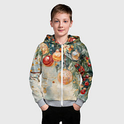 Толстовка на молнии детская Большие и маленькие новогодние шары, цвет: 3D-меланж — фото 2