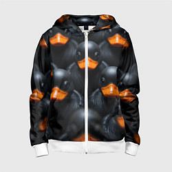 Толстовка на молнии детская Черные уточки, цвет: 3D-белый