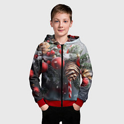 Толстовка на молнии детская Новогодние украшения на ветках, цвет: 3D-красный — фото 2