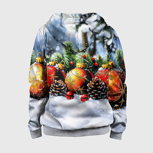 Детская толстовка на молнии Красные и желтый новогодние шары / 3D-Меланж – фото 2