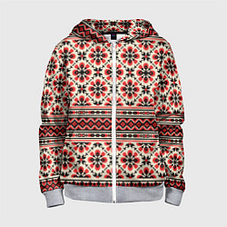 Толстовка на молнии детская Славянская обережная вышивка, цвет: 3D-меланж