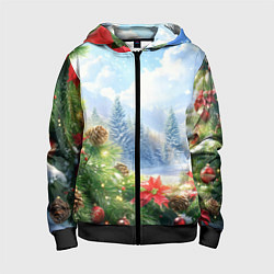 Толстовка на молнии детская Новогодний дневной пейзаж, цвет: 3D-черный