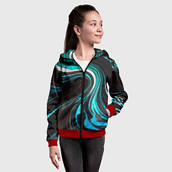 Толстовка на молнии детская Волнистые бело-голубые линии на чёрном фоне, цвет: 3D-красный — фото 2