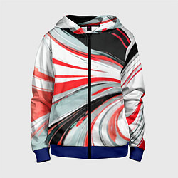 Детская толстовка на молнии Волнистые бело-красные линии на чёрном фоне