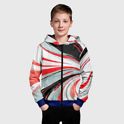 Толстовка на молнии детская Волнистые бело-красные линии на чёрном фоне, цвет: 3D-синий — фото 2