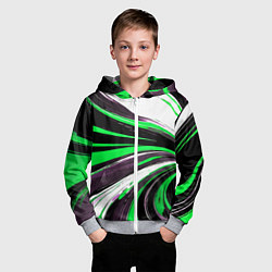 Толстовка на молнии детская Волнистые чёрно-зелёные линии на белом фоне, цвет: 3D-меланж — фото 2