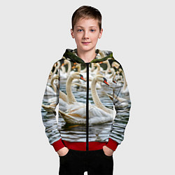 Толстовка на молнии детская Белые лебеди на пруду, цвет: 3D-красный — фото 2