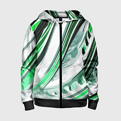Детская толстовка на молнии Волнистая бело-зелёная абстракция