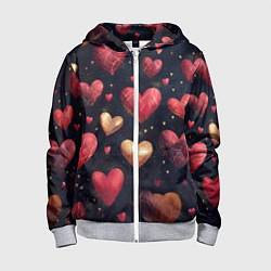 Детская толстовка на молнии Красные и золотые сердечки