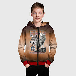 Толстовка на молнии детская Волки с надписью, цвет: 3D-красный — фото 2