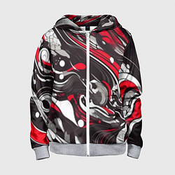 Толстовка на молнии детская Красно-белые волны, цвет: 3D-меланж